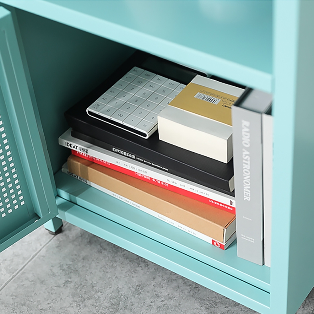 Scandinavian Style Mini Indoor Cube Storage Cabinet Steel-Blue window image