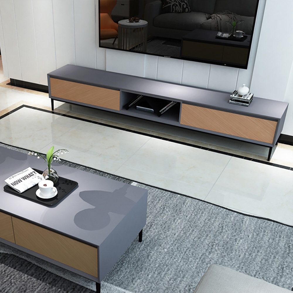 Italian Minimalist TV Stand Twill Surface Media Console with 2 Drawers in Small window image