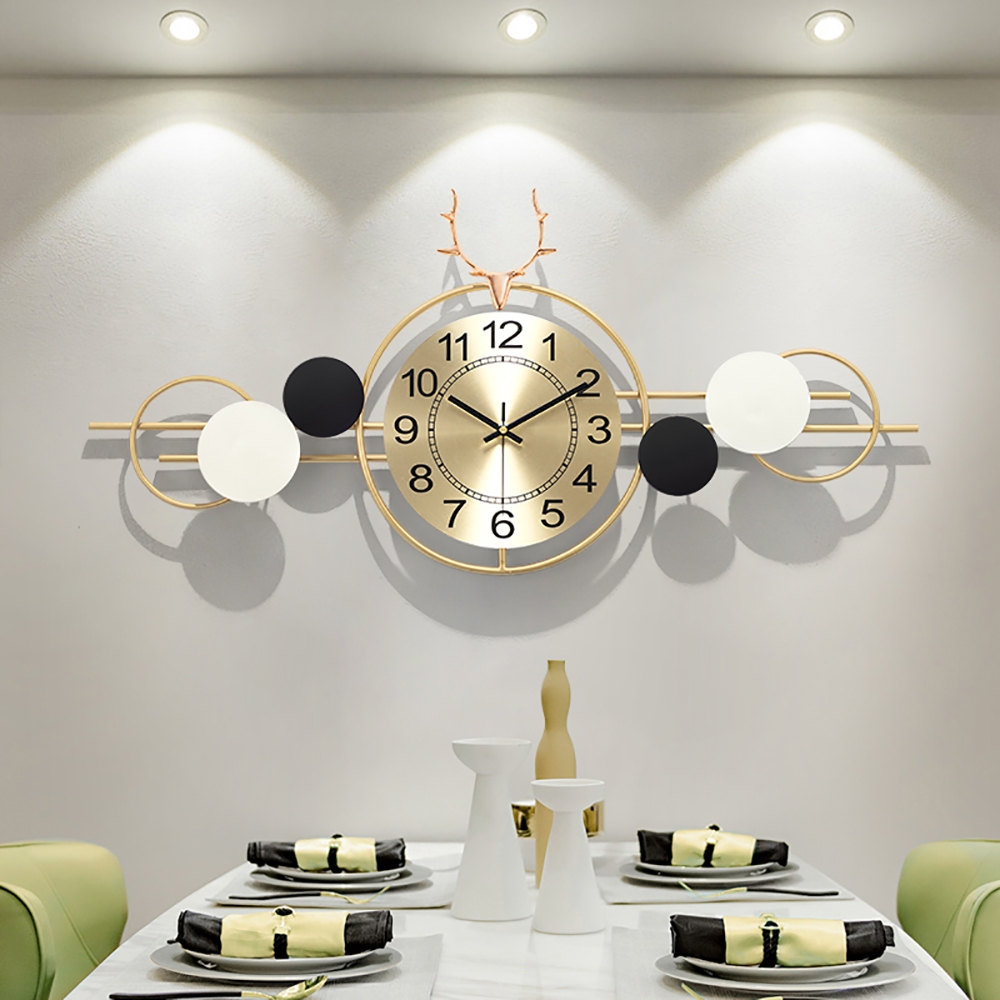 Decorative Deer Head Large Wall Clock Geometric Round Frame Home Decor window image