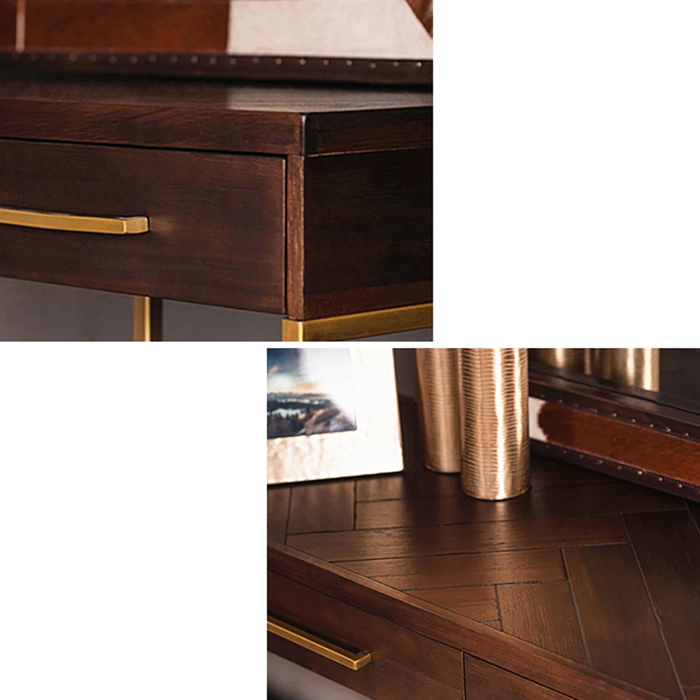 Walnut Modern Wooden Desk with Drawers Pine Wood Top & Metal Frame window image