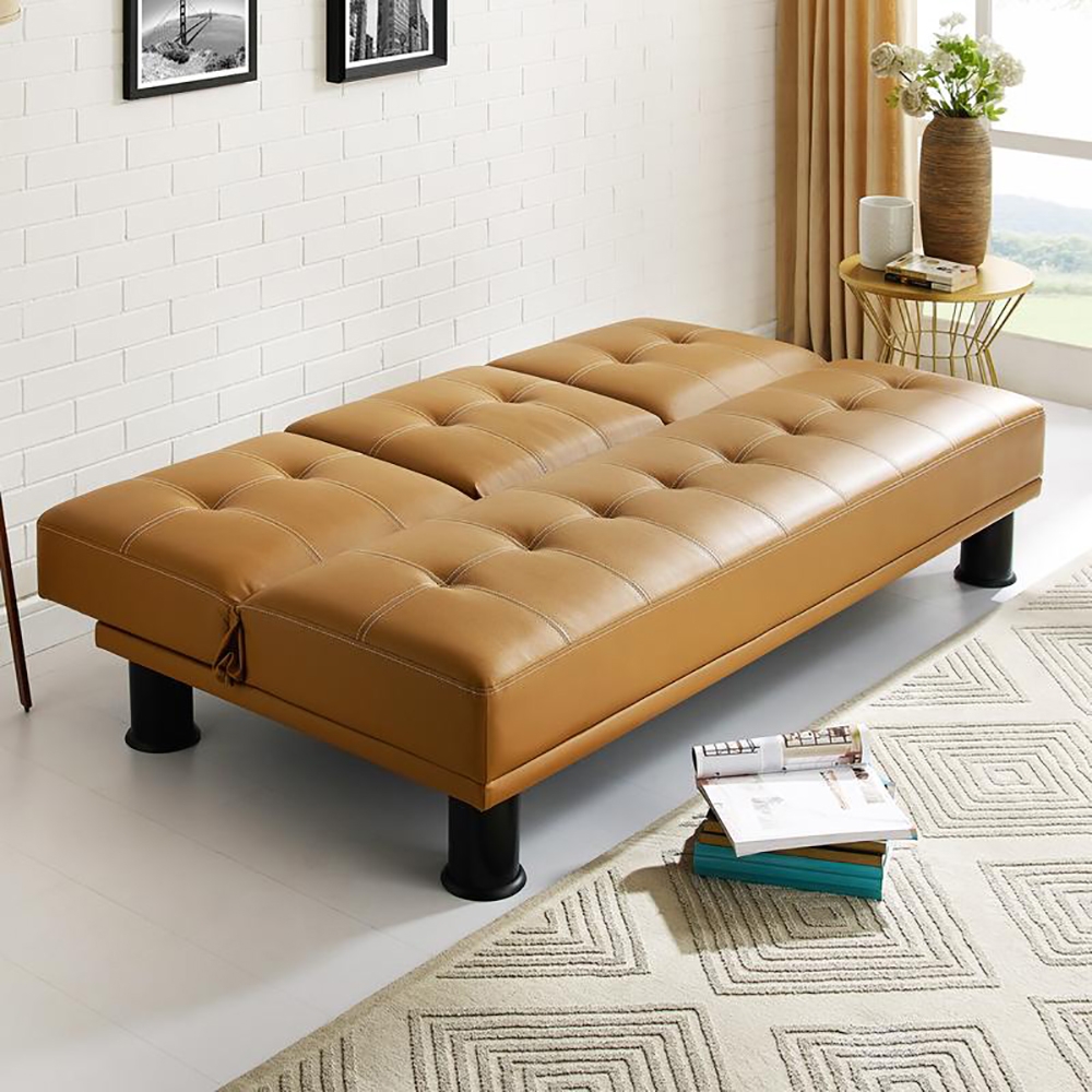 70.5" Full Sleeper Brown Sofa Leather Upholstered Convertible Sofa window image