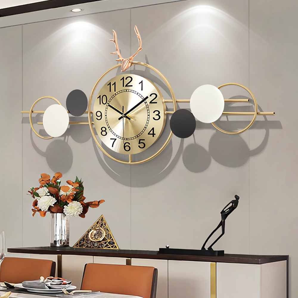 Decorative Deer Head Large Wall Clock Geometric Round Frame Home Decor window image