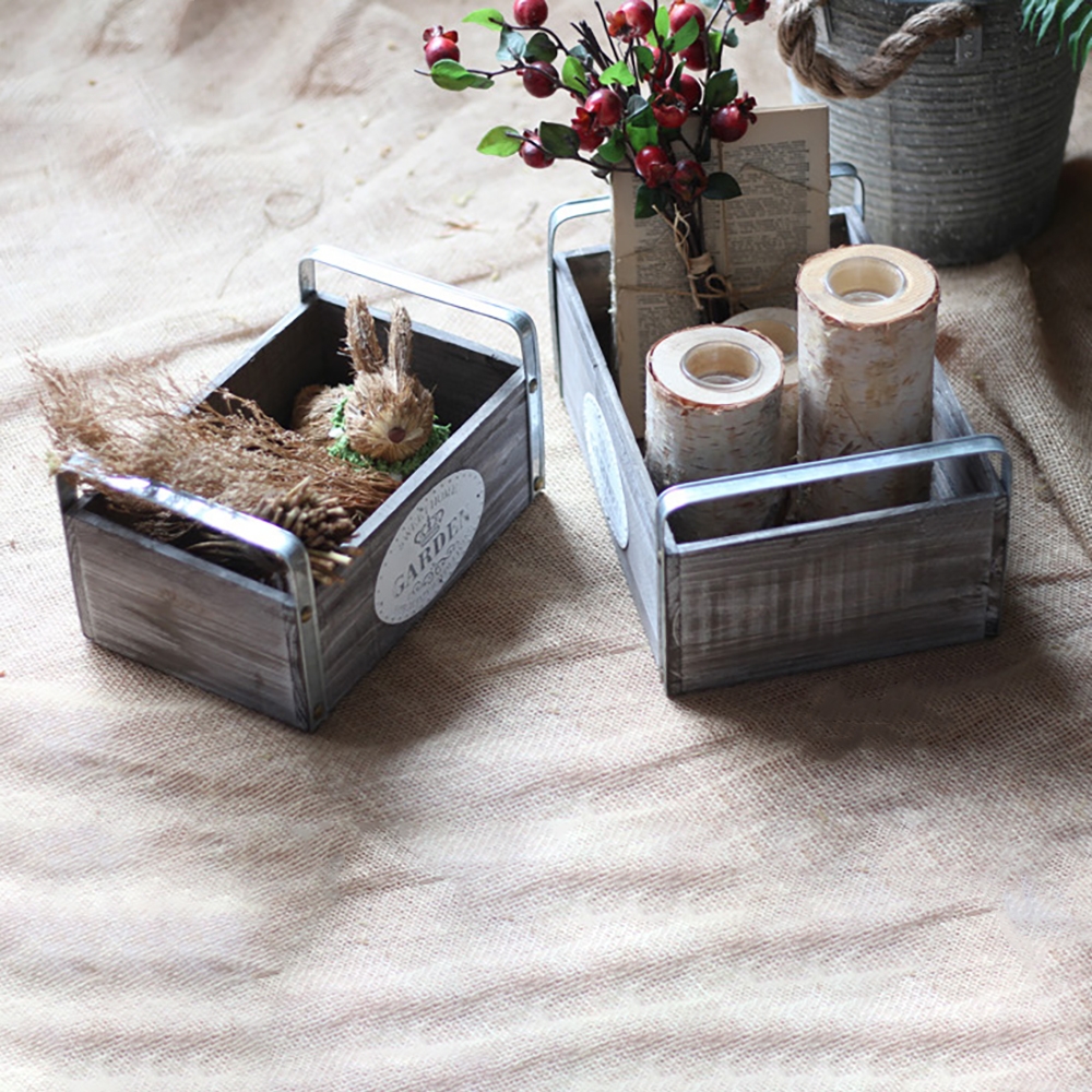 Vintage Desktop Organiser Storage Box with Handles Set of 3 window image