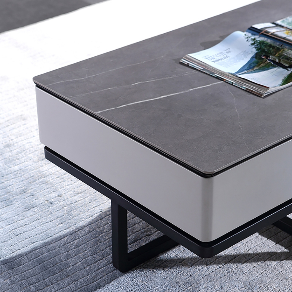 Modern Coffee Table Table with Storage Sintered Stone Top & Carbon Steel Legs window image