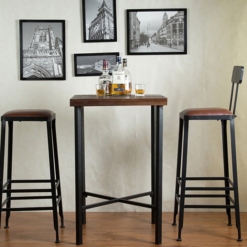 Industrial Walnut Bar Table Pine Wood Top & Metal Frame window image