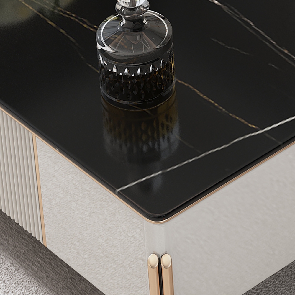 Modern Large Coffee Table with Storage Marble Top & Stainless Steel Legs window image