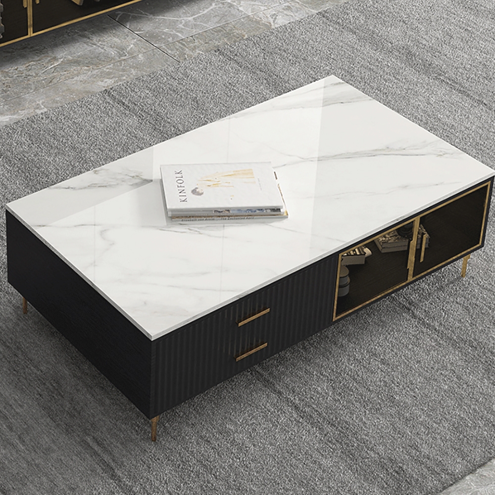 Modern Black & White Large Coffee Table with Storage & Drawers window image