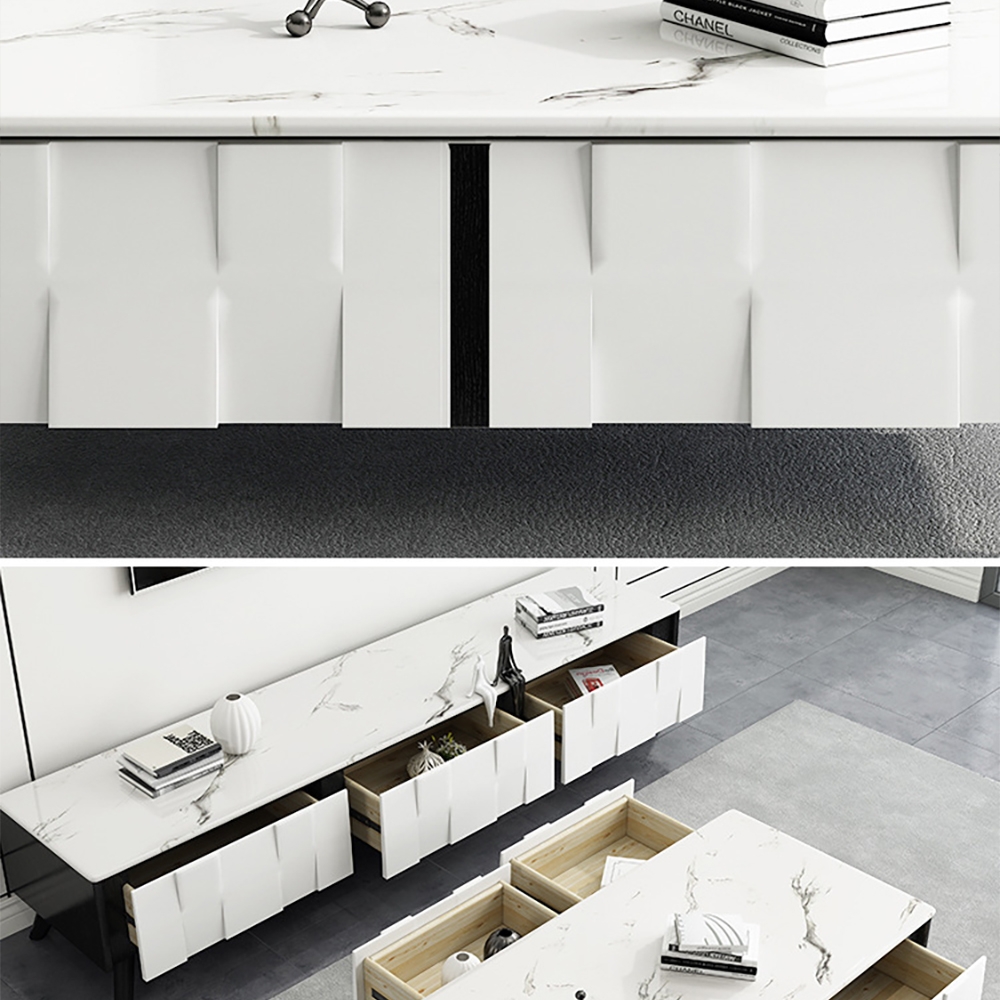 78" Italian TV Stand White Faux Marble Top Media Console with 3 Drawers window image