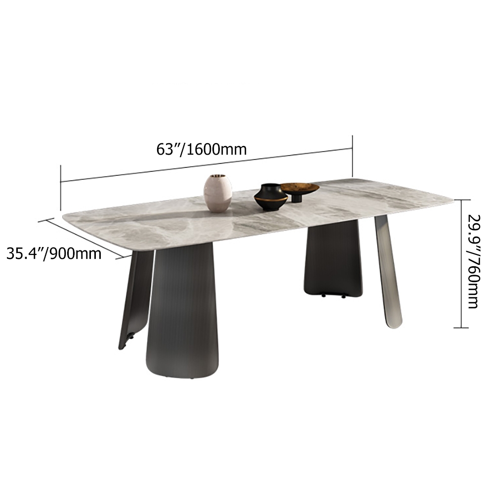 70.9" Modern Dining Table with Sintered Stone Top & Stainless Steel Pedestal Rectangle window image