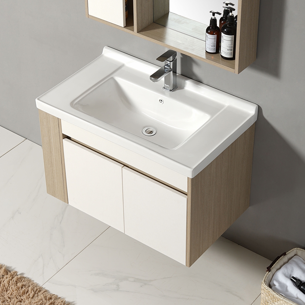 35.8" Bathroom Vanity Single Ceramic Sink Floating Cabinet with Doors & Open Shelf window image