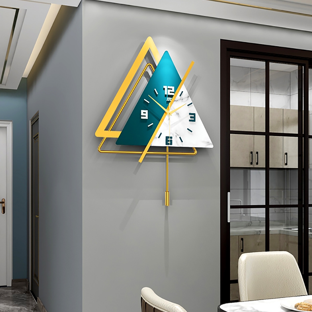 Modern Geometric Triangles Wall Clock with Double Layer Design&Golden ...