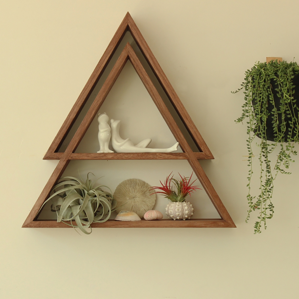 2-Tier Geometric Floating Shelves Wooden Decor Shelf window image