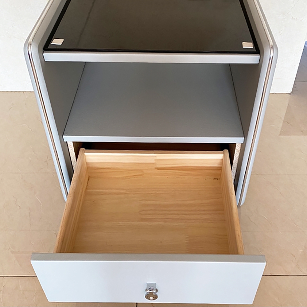 White Nightstand Tempered Glass Top Microfiber Leather Upholstery 1-Drawer Bedside Table window image