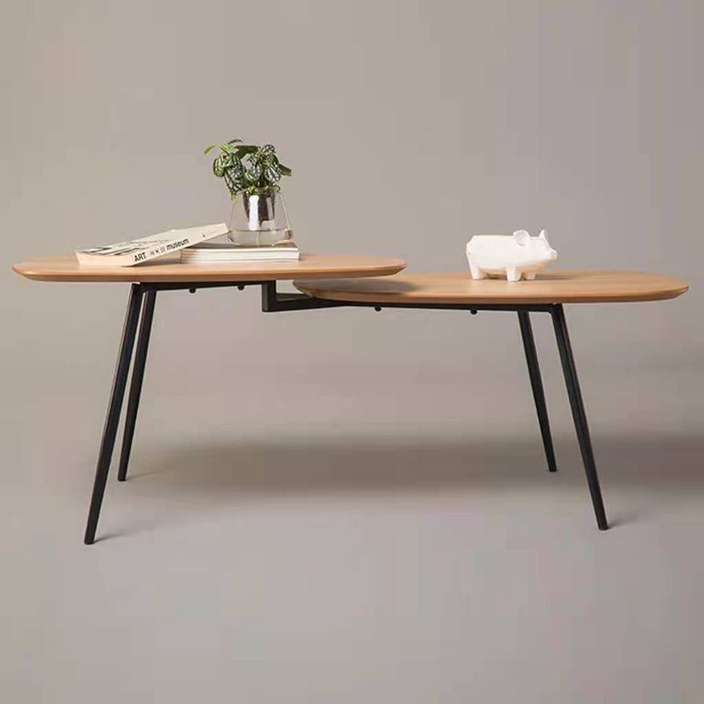 Modern Coffee Table with Triangle Oak Veneer Tops & Metal Legs window image