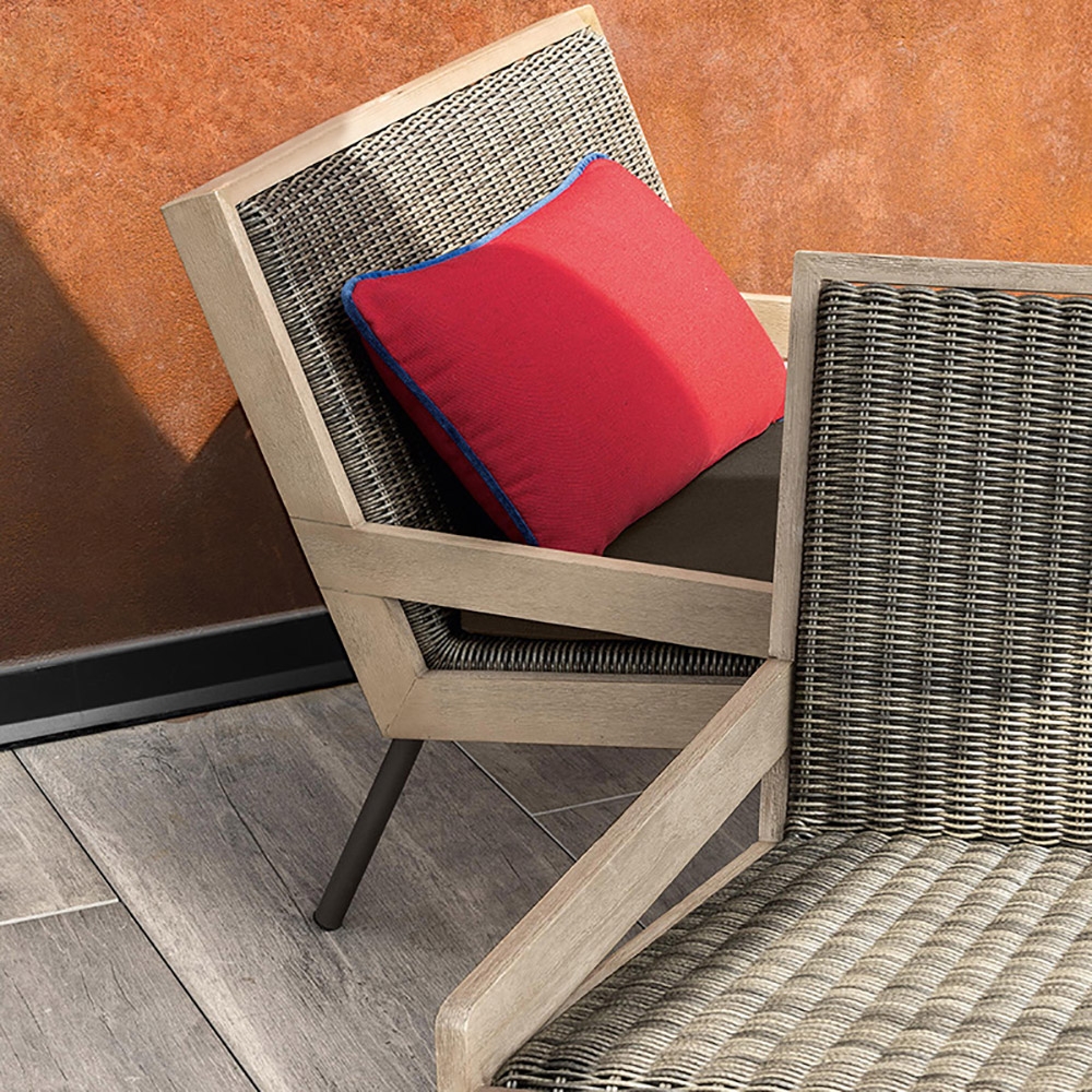 Patio Accent Chair with Teak Wood Frame and Woven Rattan Back window image