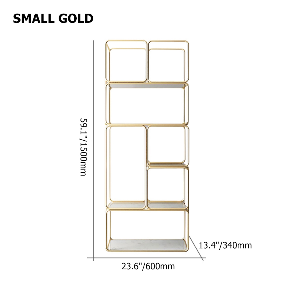 Modern 5-Tiered Etagere Bookshelf in Gold & White window image