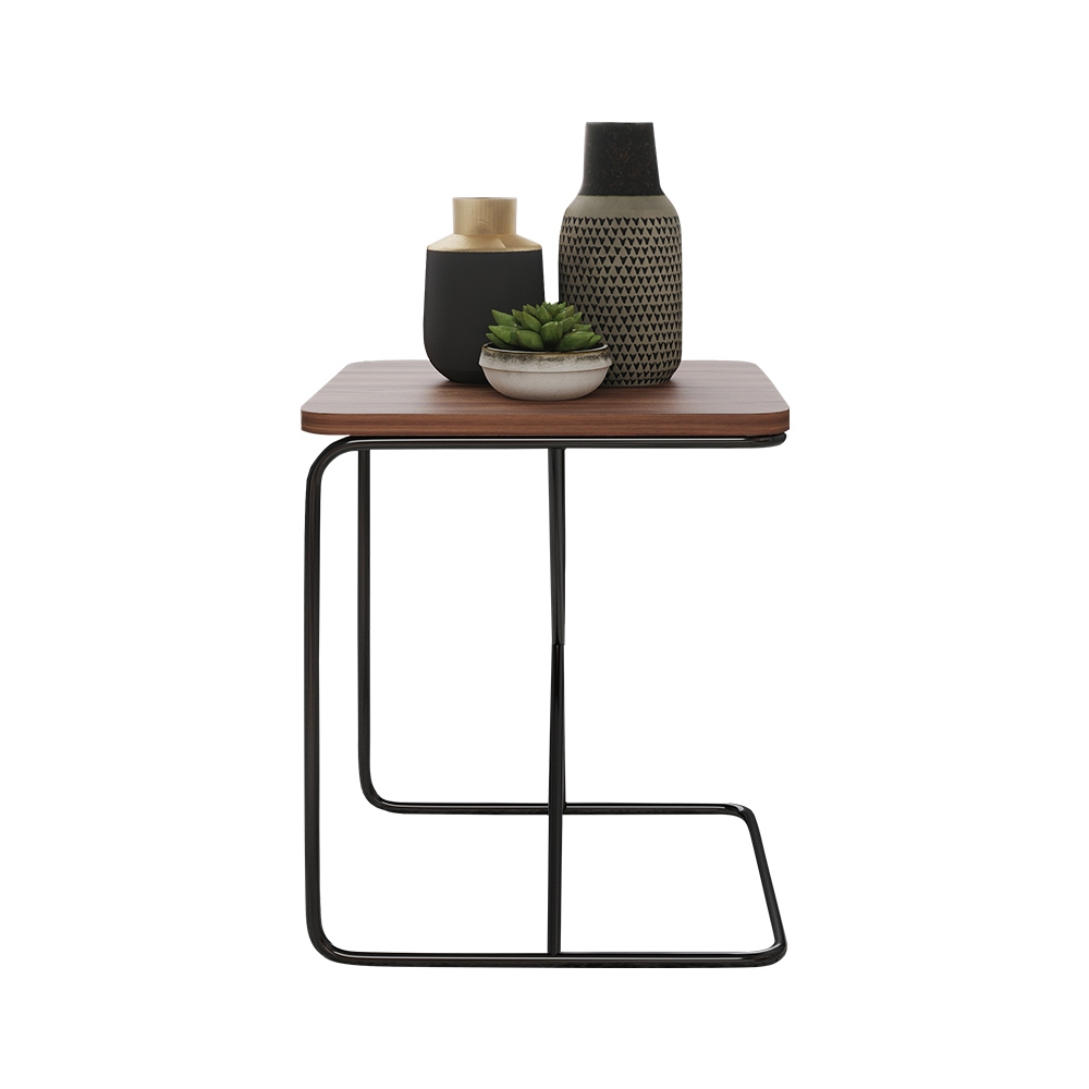 Walnut Modern C Side Tables for Living Room with Wood Top & Carbon Steel Legs window image