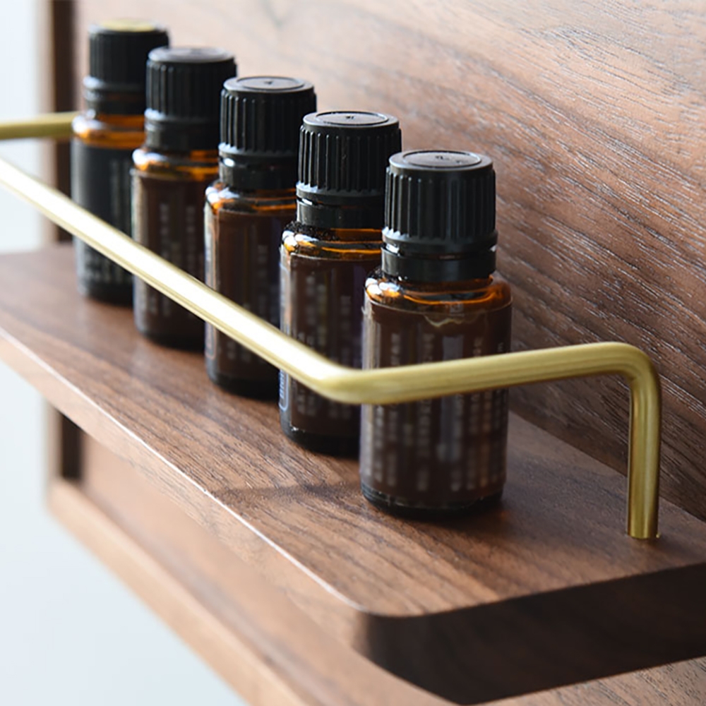 Walnut Electric Box Cover Pinboard with Brass Shelf window image