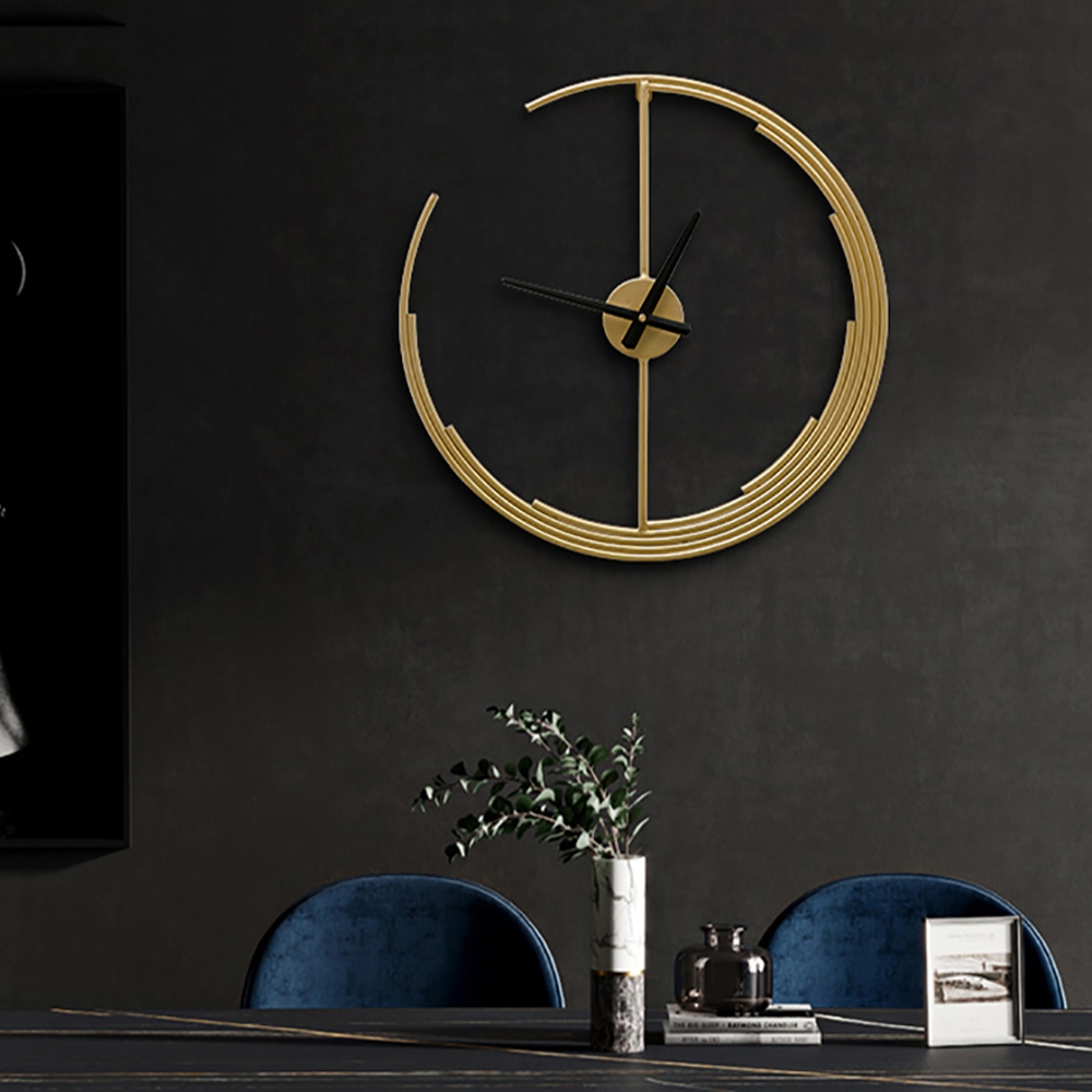 18.9" Minimalist Modern Crescent Design Golden Metal Large Wall Clock window image