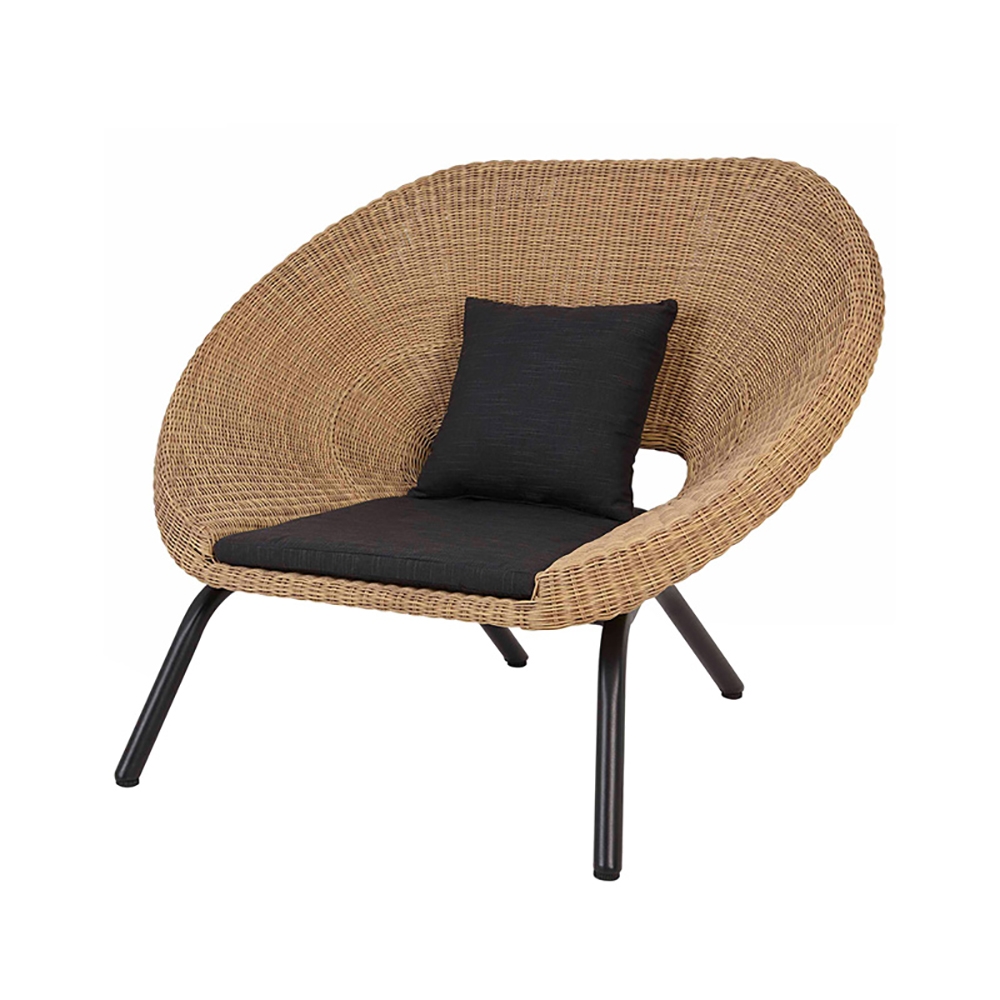Rattan Patio Barrel Chair with Black Cushion Pillow window image