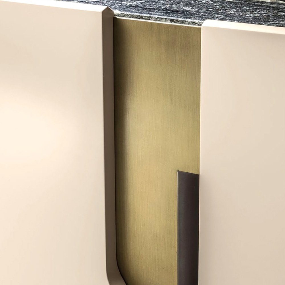 Modern Off White TV Stand Sintered Stone Top Media Console with Doors in Large window image