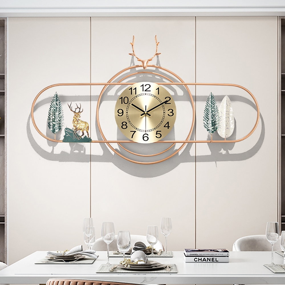 Small Deer Head Leaves Arabic Digital Wall Clock with Geometric Round and Oval Frames window image