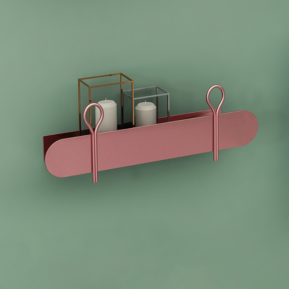 Metal Bathroom Wall Mount Shelf with Towel Ring Pink window image