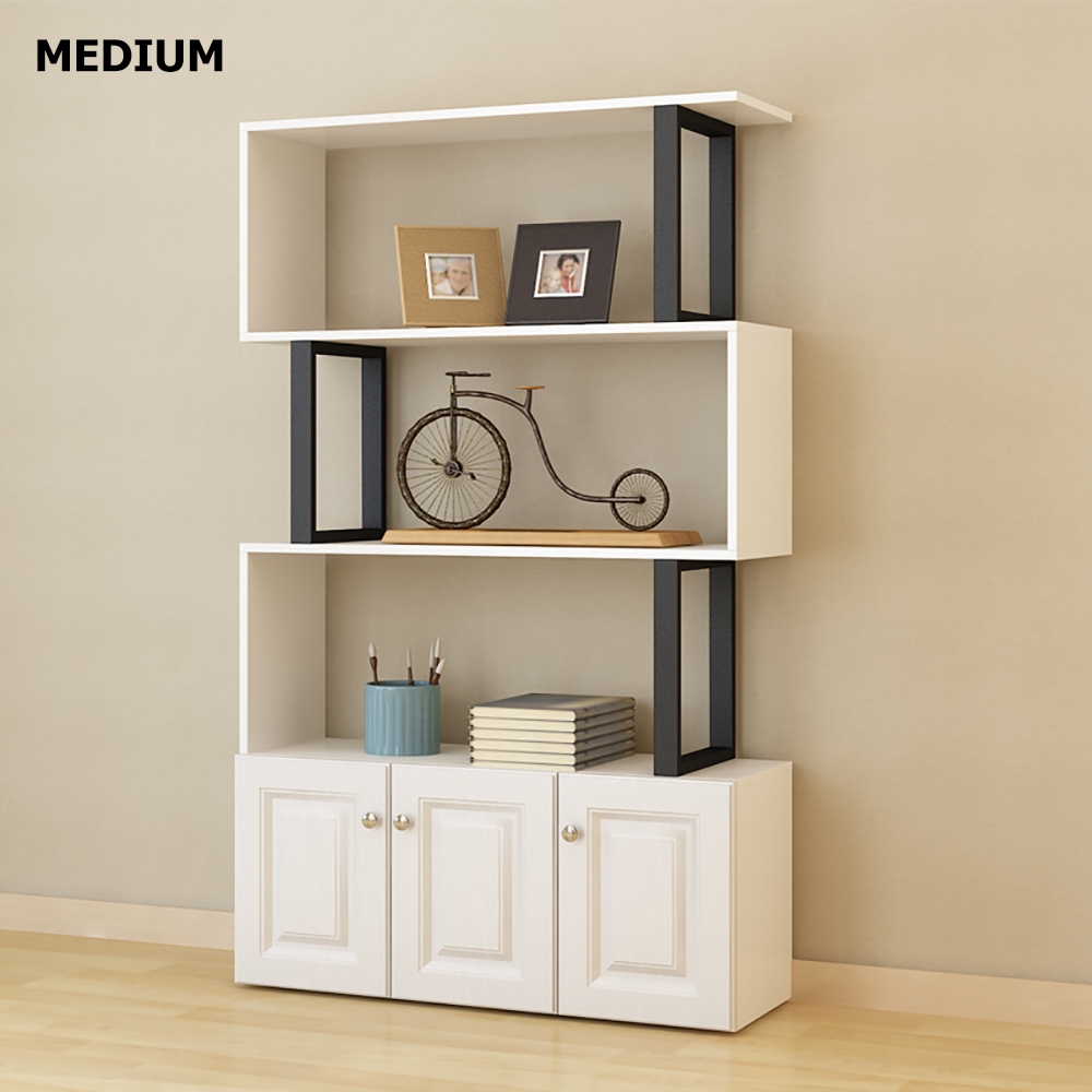 Contemporary Geometric Bookshelf with Door in White window image