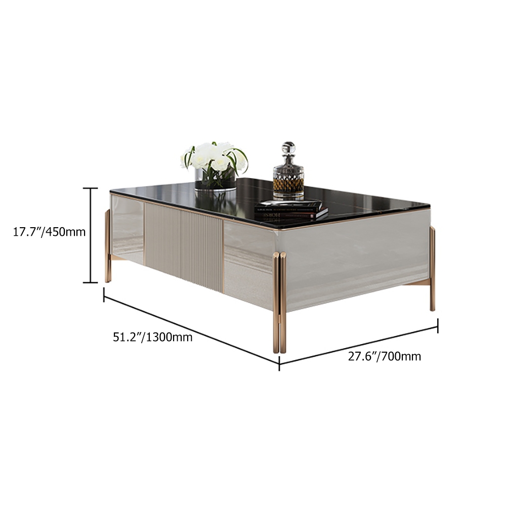 Modern Large Coffee Table with Storage Marble Top & Stainless Steel Legs window image