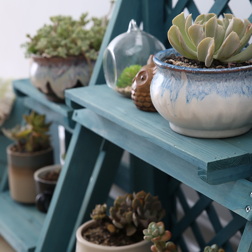 Vintage Wood Plant Stand Folding Shelves Set of 2 window image