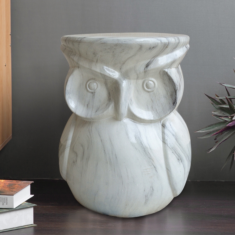 Ceramic Marble Garden Stool 299.7mm End Table Owl Shape window image