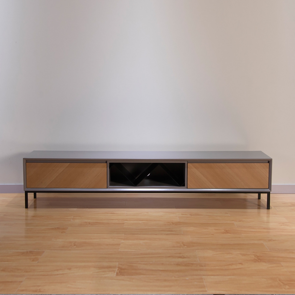Italian Minimalist TV Stand Twill Surface Media Console with 2 Drawers in Small window image