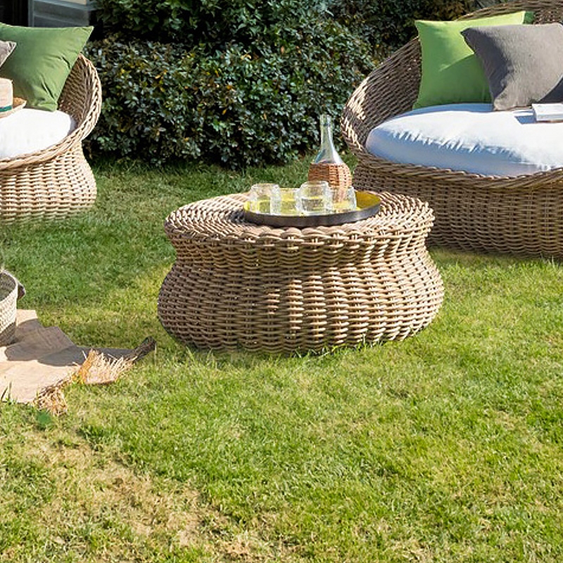 Rattan Woven Patio Side Table Round Pedestal Table window image