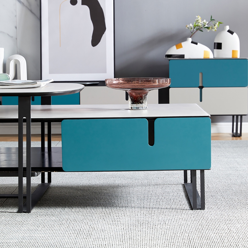 Nesting Coffee Table with Tempered Glass & Pine Wood Frame Accent Extendable Table window image