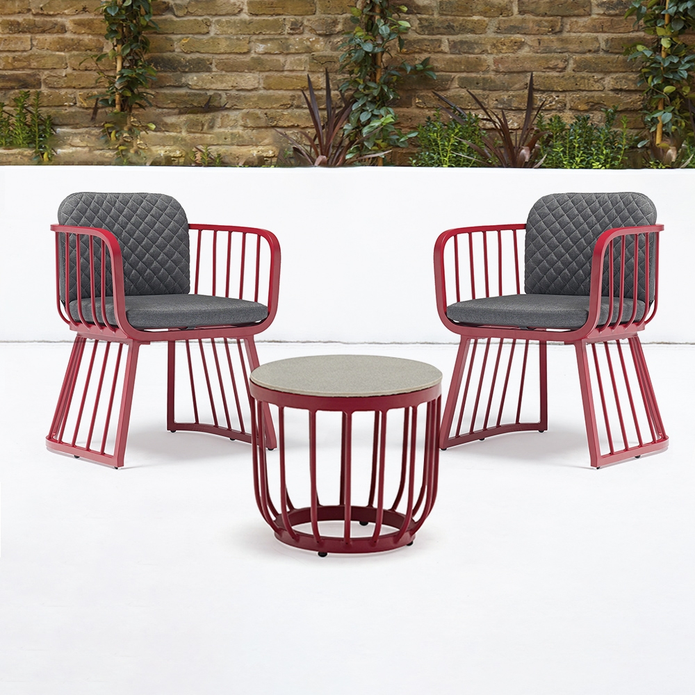 3-Pieces Patio Bistro Set with Two Armchairs and One End Table window image