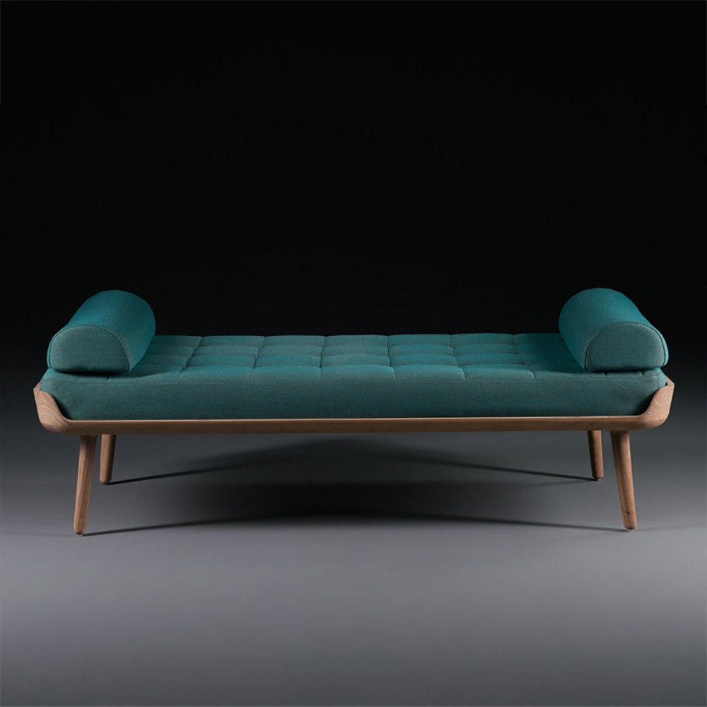 Retro Green Linen Upholstered Bench 47.2" Solid Wood Frame Bnech window image
