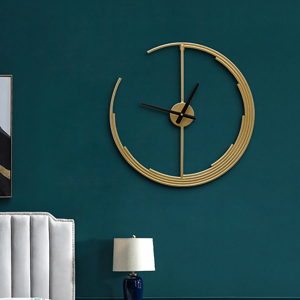 18.9" Minimalist Modern Crescent Design Golden Metal Large Wall Clock window image