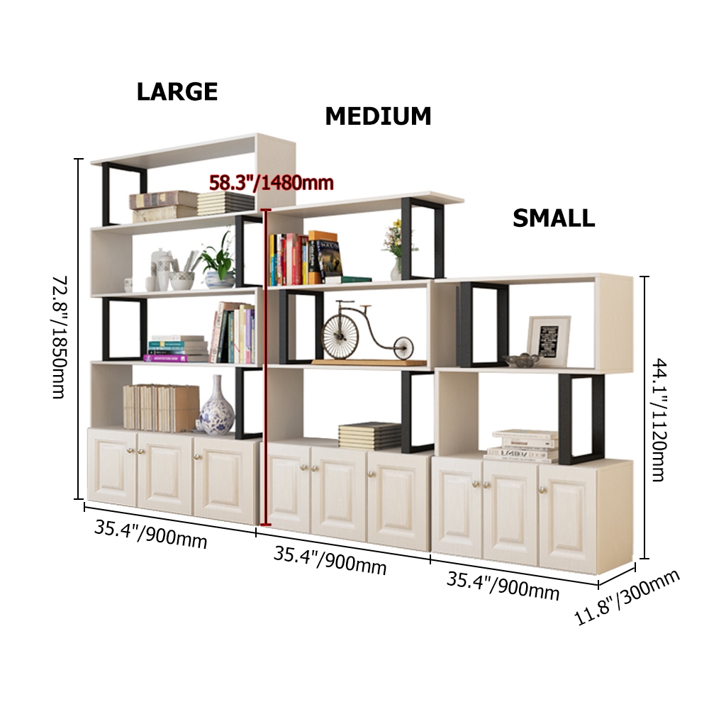 Contemporary Geometric Bookshelf with Door in White window image