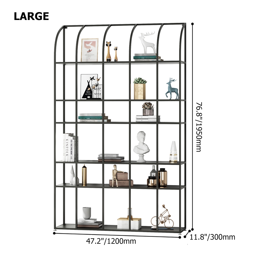 Black Contemporary Metal Etagere Bookshelf with 6-Tiered Shelving window image