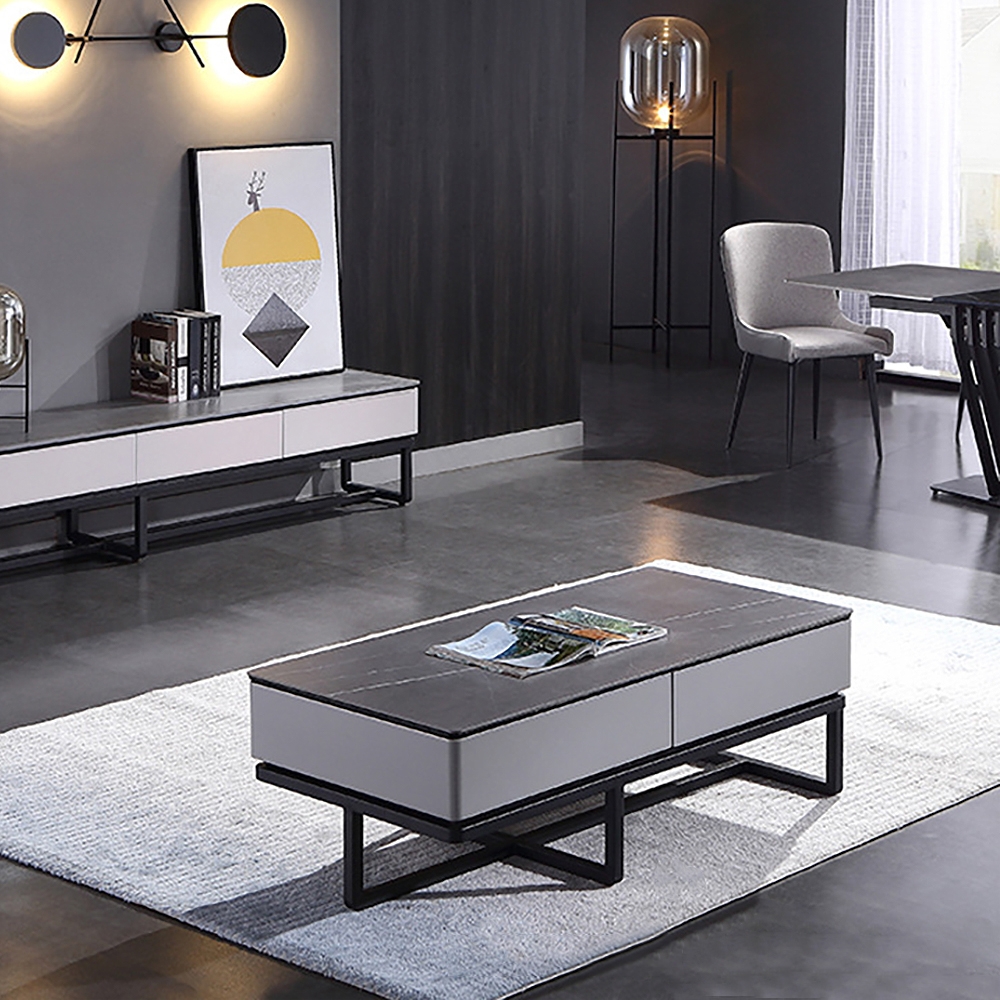 Modern Coffee Table Table with Storage Sintered Stone Top & Carbon Steel Legs window image