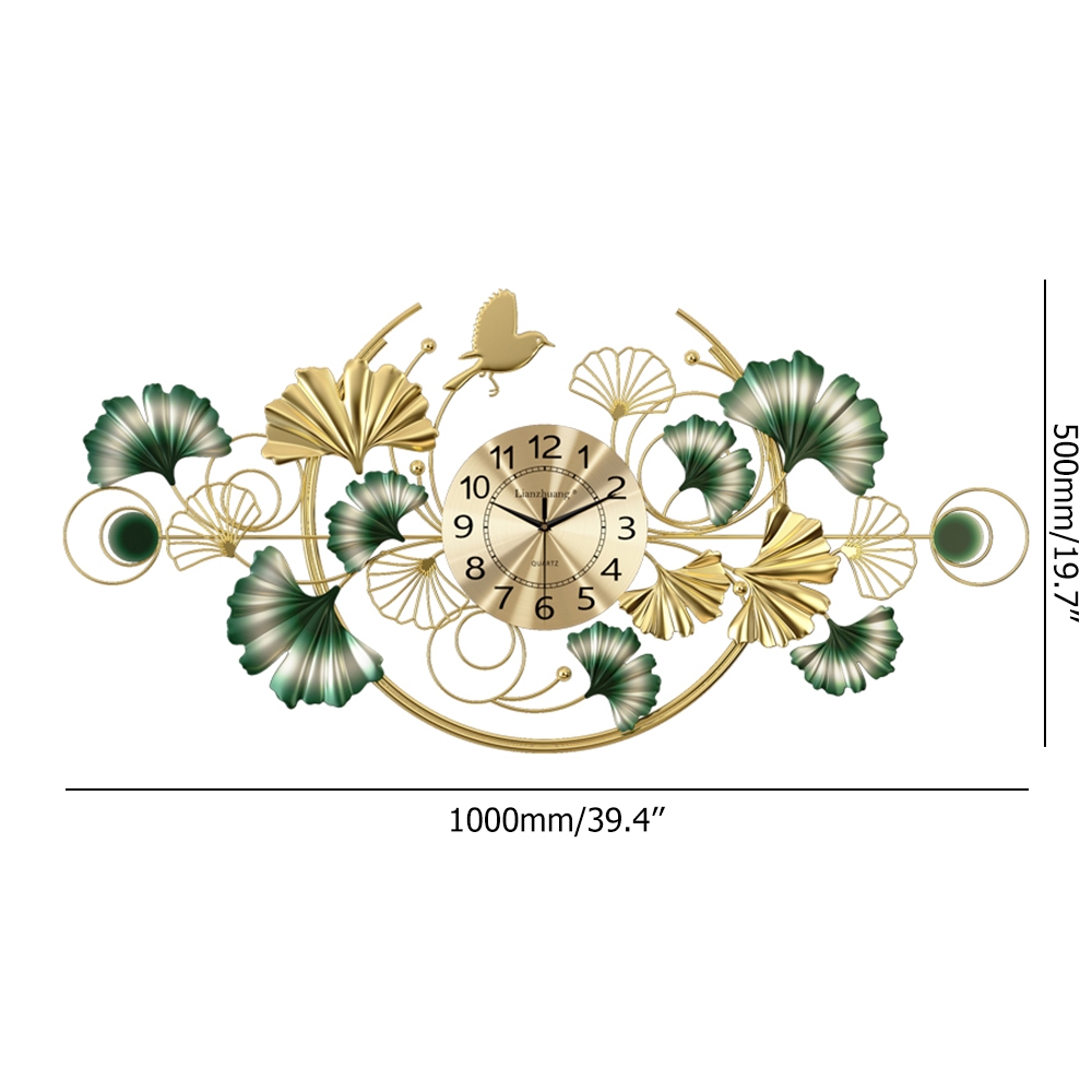 1000mm x 500mm Ginkgo Leaves Deluxe Oversized Metal Wall Clock window image