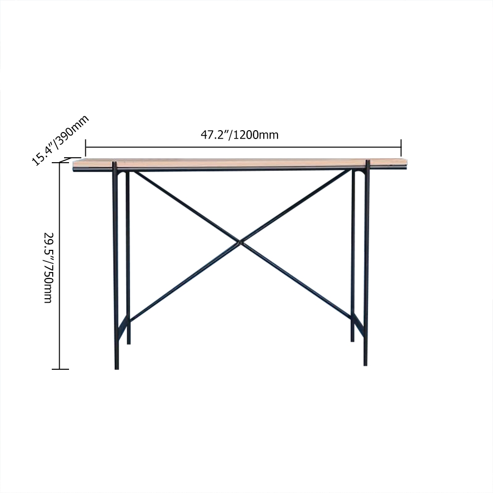 Modern Narrow Console Table with Oak Veneer Top & Metal Frame window image