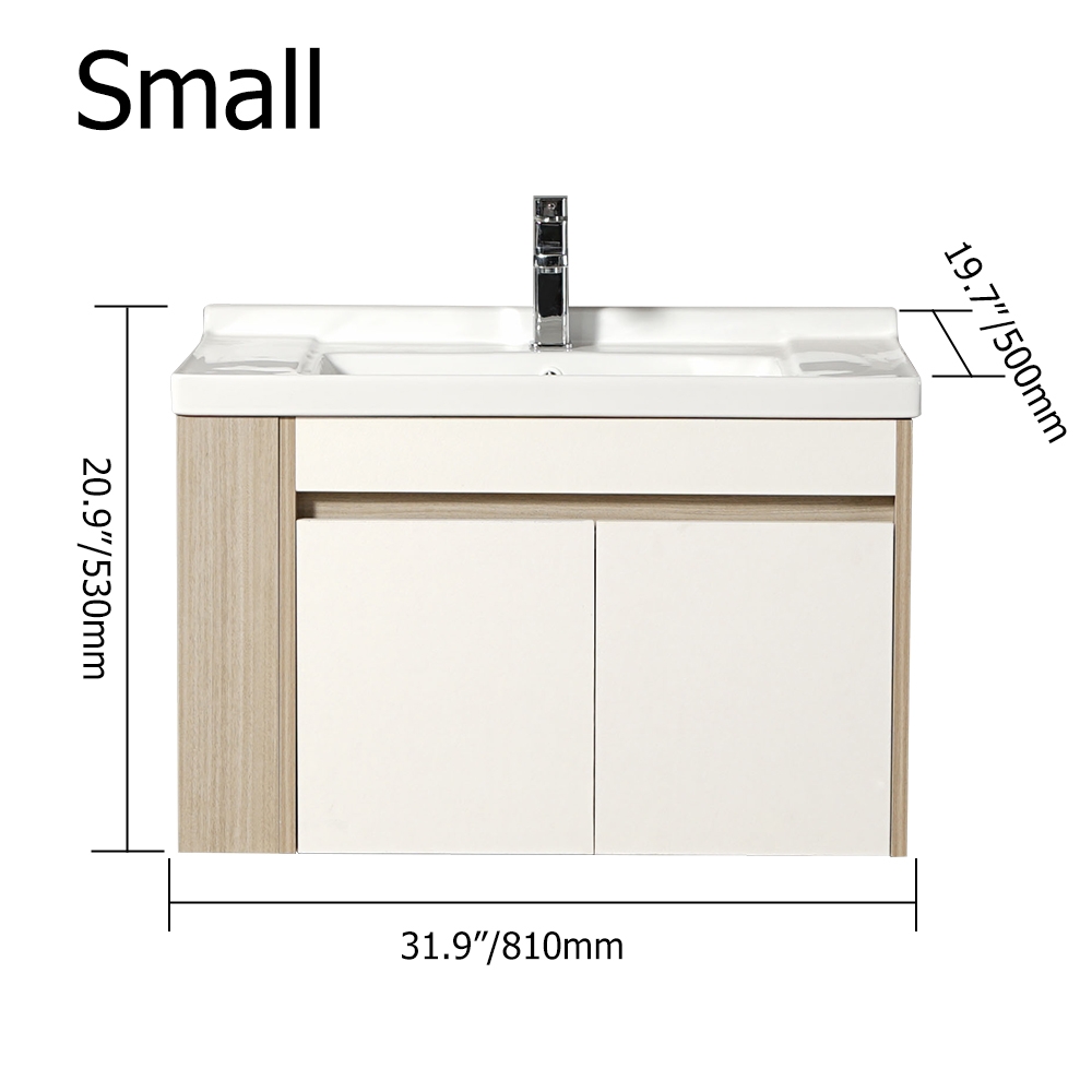 35.8" Bathroom Vanity Single Ceramic Sink Floating Cabinet with Doors & Open Shelf window image