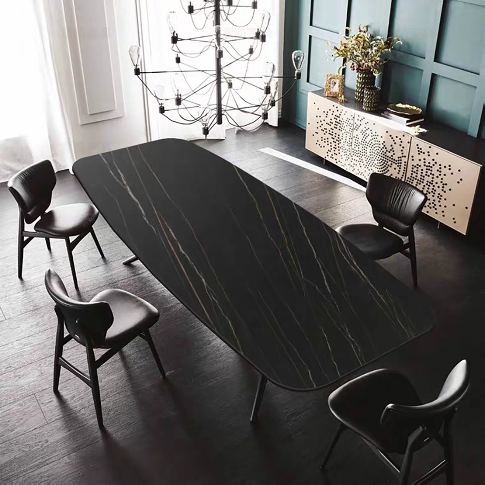 1600mm Black Modern Dining Table with Sintered Stone Top & Carbon Steel ...