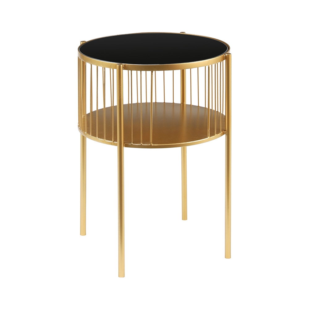 Table de Bout Rond avec Cadre en Métal en Verre Trempé Doré image de fenêtre