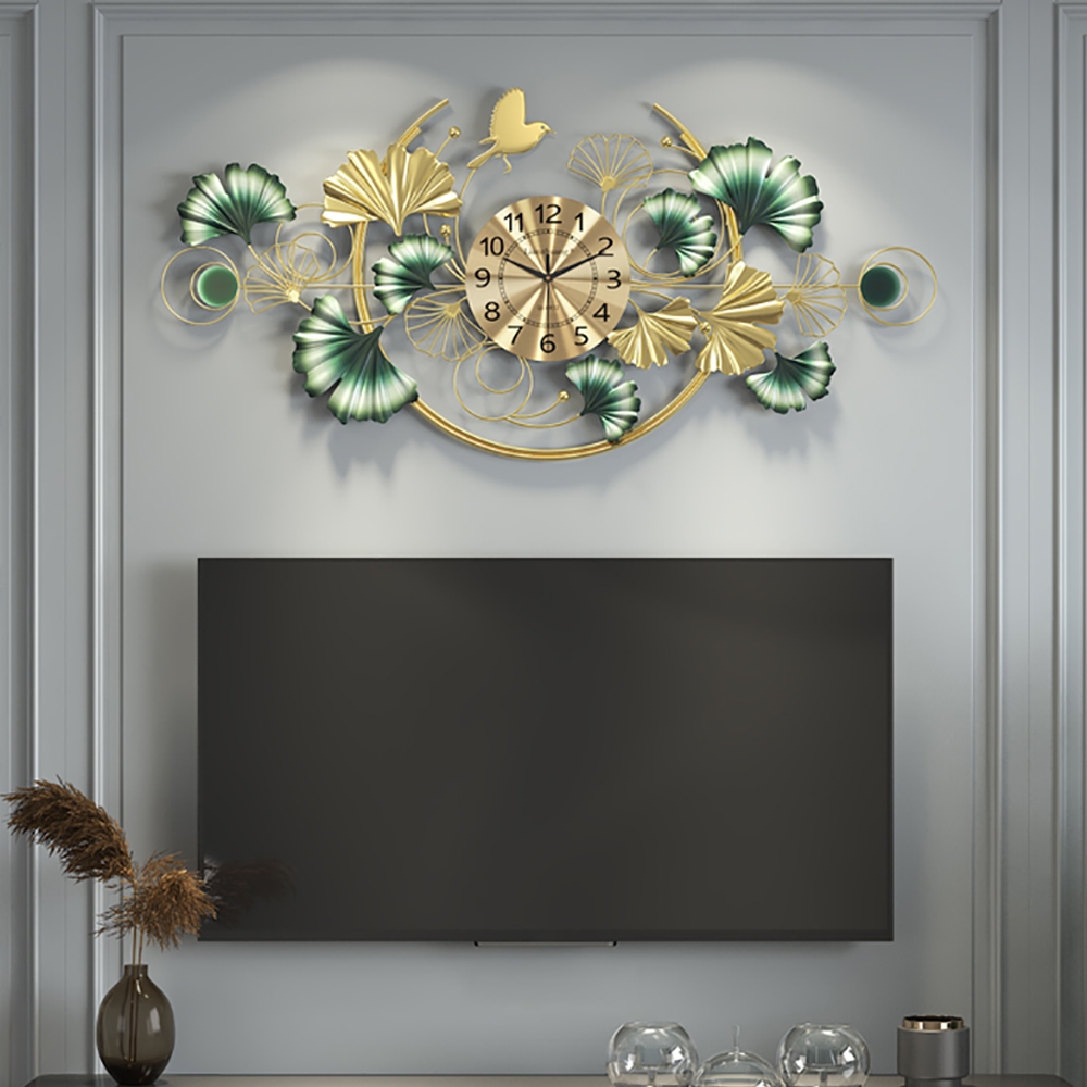 1000mm x 500mm Ginkgo Leaves Deluxe Oversized Metal Wall Clock window image