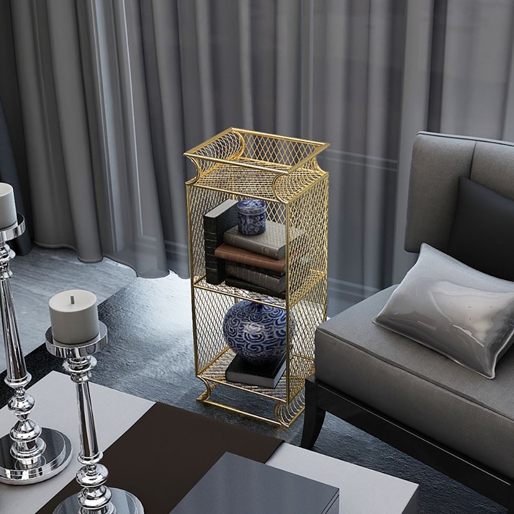 Modern Grid Bookcase Freestanding Gold Display Bookshelf window image