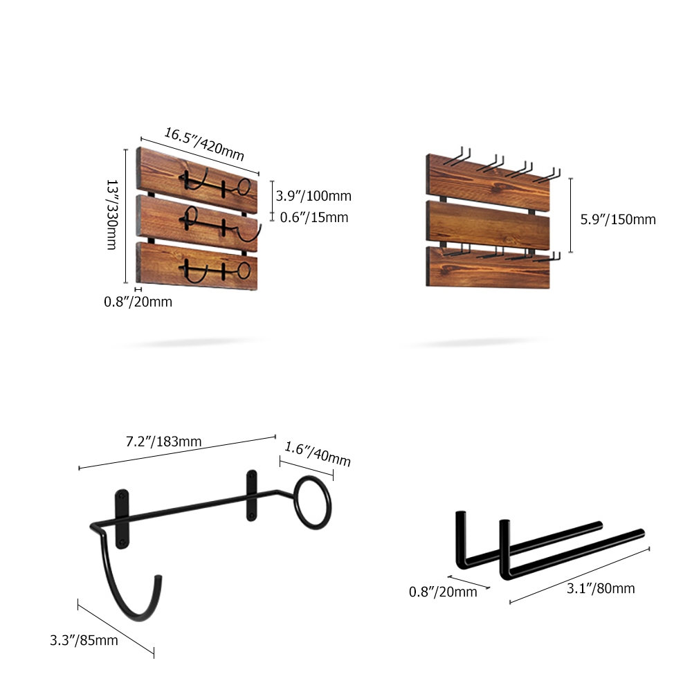 Mini étagère à vin murale en bois massif rétro avec support en verre image de fenêtre