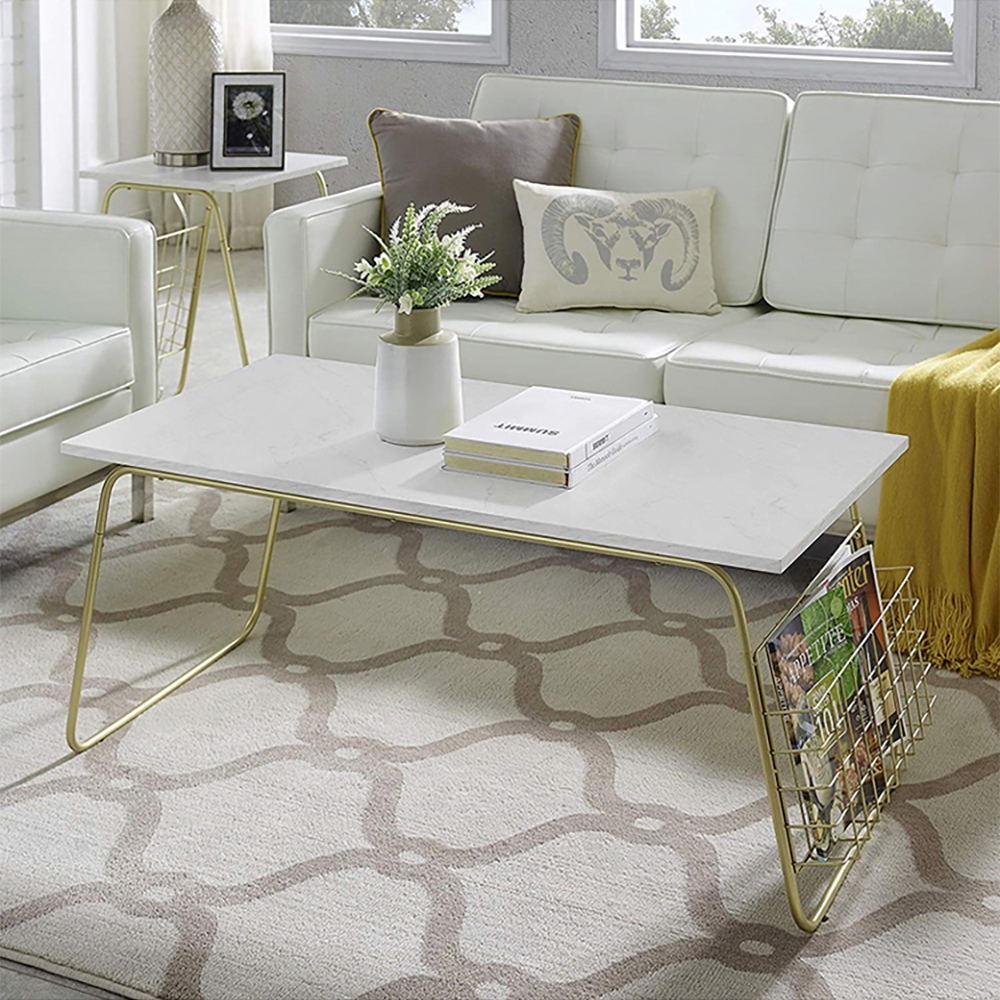 Modern White Coffee Table with Storage in MDF Top & Metal Frame window image
