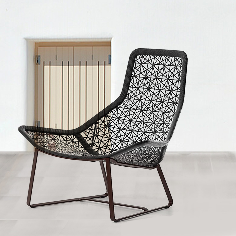 Rattan Outdoor Accent Chair with Three-dimensional Weaving Back Armless Chair in Aluminum Frame window image